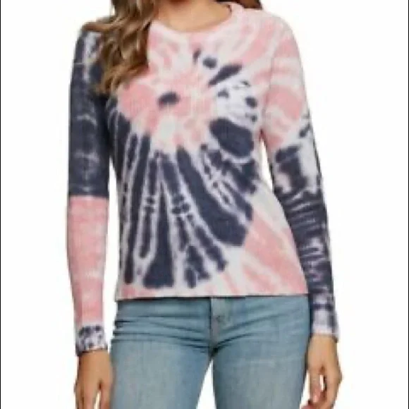 Belle by belldini Tie Dye Knit Sweater in NAVY/Pink Guava - Picture 2 of 8